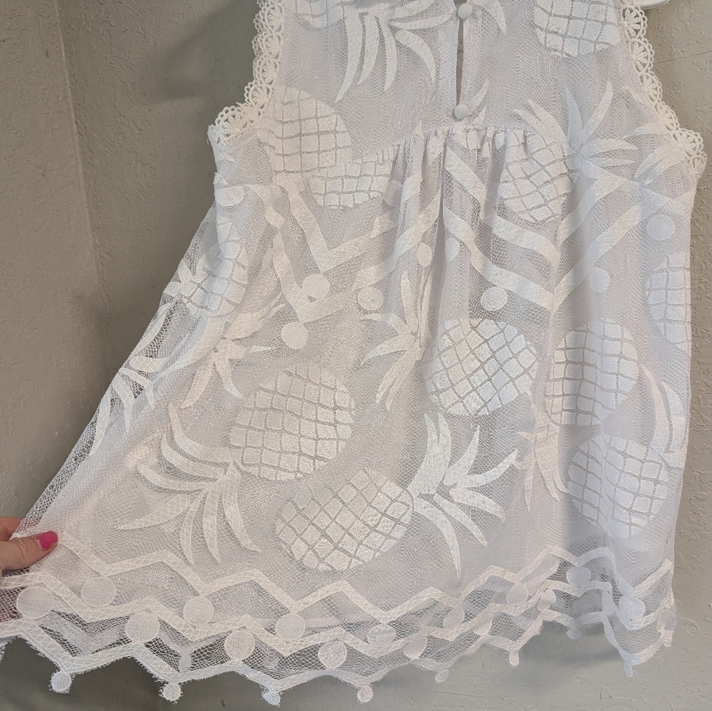 Mauve Pineapple Sleeveless Top 12 White Lace Scalloped Boho Cottagecore Layering - Picture 13 of 16